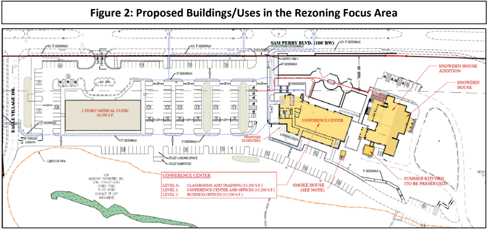 Proposed new general development plan for portion of Mary Washington Hospital campus, from the staff report given to the Fredericksburg Planning Commission on Wednesday, April 24, 2024.